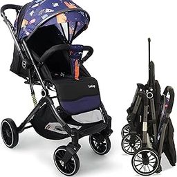 LuvLap Alpha Baby Stroller/Pram, One Fold, Travel Friendly, 5 Point Safety Harness, Reversible Handle bar, Multilevel Recline & Adjustable footrest, Extendable Canopy, for Babies 0-3 Years (Blue)-16