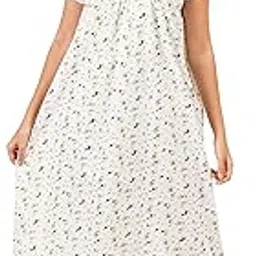 breezly Woman's Pure Cotton Floral Nighty Nightdress White-picture-45