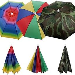 3 Pack Fishing Umbrella Hat, Head Umbrella with Elastic Bands, Adjustable Rainbow Umbrella Hat for Fishing Gardening Camping Outdoor Activities, Hat Umbrella Sun Rain Protection for Kids Women Men-51