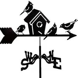 Metal Bird/Dog Series Weather Vane Iron Art Silhouette Classic Wind Direction Indicator for Roof Mount Yard Courtyard Farm Garden Decoration (Bird nest)-image-33