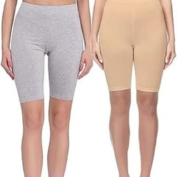 Anti-Chafing Boyshorts Women Shorties | Stretchable Skin Fit Shorts Tights | Cotton Slip Biker Shorts Under Dresses Underwear for Women & Girls High Waist Women's Shorts - (Pack of 2)-image-38