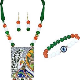 Jewellery for Less Stylish Tiranga/Tricolour/National Flag Necklace set with Peacock Pendant Handmade Fashion Jewellery for Independence Day/Republic Day Women & Girls-image-47