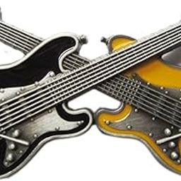Vintage Style Black Yellow Enamel Guitar Music Belt Buckle-image-89