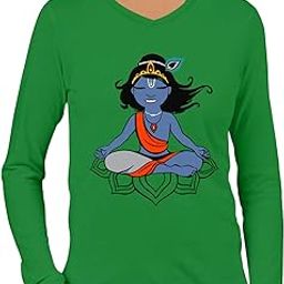 Women's Regular Fit Krishna Yoga Cotton Graphic Printed V Neck Full Sleeves Multicolour Yoga Tshirt. Yoga, Gym, Exercise, Fitness, Symbol Pootlu Tshirts-image-55