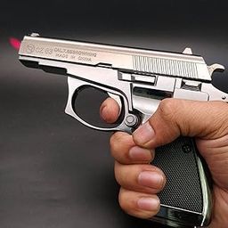 Orelius Fire Z83 Silver Heavy Metal Gun Shaped with Half Pull Back Feature Pocket Lighter Gun Shaped Jet Flame Windproof Cigarette Lighter | Jet Flame Lighter with Holster and Stand-picture-29