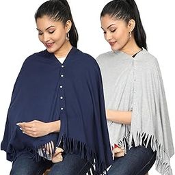 nene Breastfeeding Multi Purpose Scarf The Jersey Cotton Nursing Shawl, Breathable Breastfeeding Cover- Pack of 2 Large Size 180cmX55cm (Grey-Navy)-image-51