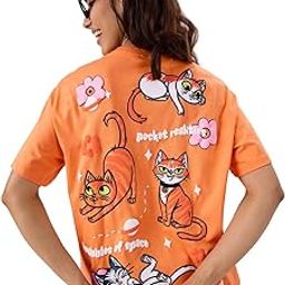 Official Marvel: The Marvels Flerkittens Women and Girls Short Sleeve Round Neck Orange Graphic Printed Cotton Oversized T-Shirts Marvel Comics Superhero Character-26