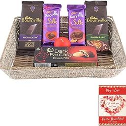 SFU E Com Dairy Milk Silk Chocolates With Attractive Basket | Valentine Chocolate With Love Greeting Card | Valentine Chocolate Hamper | 386-57