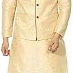 Men's Golden Kurta Matching Chudidar Pyjama with Golden Waistcoat-picture-26