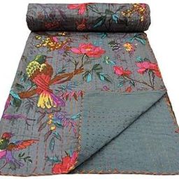 Fortune Creation Double Bed Katha Work Hand Stitched Double Thick bedsheets Bed Cover (Size: 90×108)-image-11