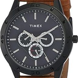 Brass Men's Round Blue Dial Brown Strap Analog Watch - TW000U913-6
