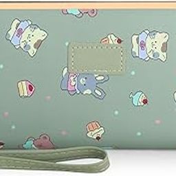 Cute Grey Cartoon Animal Wallet for Women & Girls | Stylish PU Leather Long Clutch Purse with Wrist Strap | Adorable Bunny Cat Cupcake Print Fashion Wallet-14