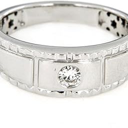 atjewels 18K White Gold Over .925 Sterling Silver White Daimond Men's Anniversary Band Ring-image-2