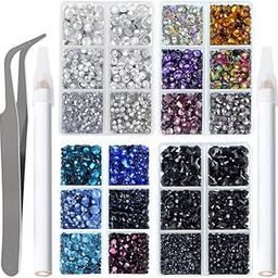 LPBeads 10,0000 Pieces Hotfix Rhinestones Flat Back Crystal Clear Black and 12 Mixed Colors with Tweezers and Picking Pen for DIY Clothes Nail Art-image-71