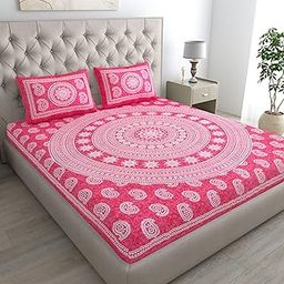 LIVING ROOTS Cotton 1 Queen Size Bedsheet with 2 Pillow Cover 86 * 96 inches (7.1 * 8 Feet) | Rich Fast Colour with No Colour Bleeding | Soft & Skin Friendly (02-31-587-B)-image-94