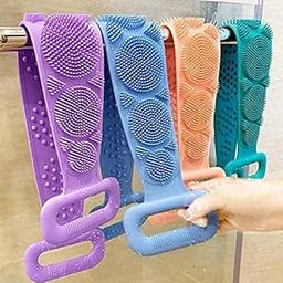 CAVATTI Silicone Body Back Scrubber, Double Side Bathing Brush for Skin Deep Cleaning Massage, Dead Skin Removal Exfoliating Belt for Shower, for Men & Women (Multicolor, Pack of 1)-picture-23
