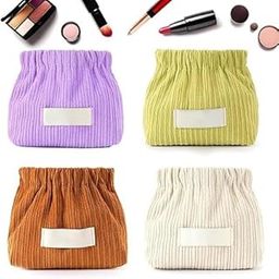 Meubels Small Makeup Bag for Purse, Corduroy Elastic Hair Tie Organizer for Travel Makeup Bag Mini Cosmetic Toiletry Lipstic Bag, Multipurpose Small Organizer (Blue-Cream-Yellow)-image-62