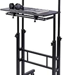 Livzing Height Adjustable Lapdesks with Locking Wheels-Wooden Multi-Purpose Laptop Table-Desktop Table for Office, Home with Angle Adjustable Keyboard Tray- Movable Computer Desk-Black-20