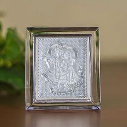 999 Pure Silver Radha-Krishna Photo Frame 8x6 cm - Elegant Religious Art Decor for Home & Temple Gift Item Suitable for Pooja Room Office Car Dashboard-image-9