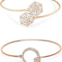 Set of 2 Rose Gold Contemporary Cubic Zirconia Brass Kada Style Bracelet For Women-ZPFK11117-46