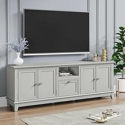 The DIQSHCET Modern TV Stand Entertainment Center with Storage – 5-Door Media Cabinet Green Finish – Wooden TV Unit for Living Room. (Light Grey)-image-23