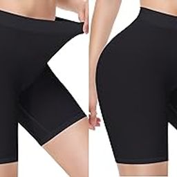Bonjour Womens Cotton Slip Shorts for Under Skirt Shorts for Women & Girls High Waisted Women's Shorts | Stretchable Skin Fit Long Panty for Women & Girls Pack of 2-image-11