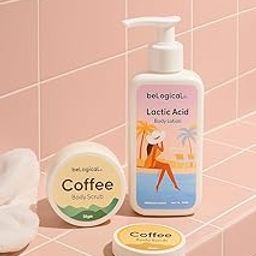 beLogical Coffee Glow Kit | Coffee Body Scrub & Lactic Body Lotion | Exfoliation & Hydration | Smooth, Radiant Skin | All Skin Types | 50g & 250ml | Pack of 2-4
