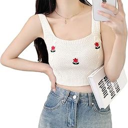 Women's Knitted Ribbed Self Design Embroidery Sleeveless Crop Vest Sling Cami Tank Top Dn99-image-82