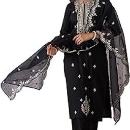 Women's Embroidered Silk Kurta & Pant with Dupatta Set (KH9BK6003)-picture-44