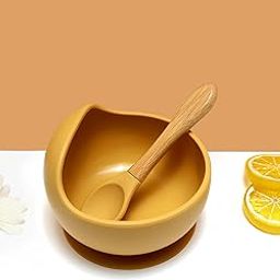 Kids Station 2 Piece BPA-Free Silicone Baby Feeding Set - Bowl - Spoon - Happy Mealtime - Tableware Meal Utensils for Kids with Suction - Baby Feeding Product (Yellow)-22
