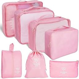EasyGoods's Nylon 7 Pcs Travel Organizer Packing Cubes – Space Saving Bags for Clothes, Laundry & Shoes, Pink-image-71