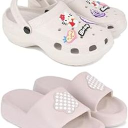 Premium Comfortable Regular Wear Women Clogs with Slider Sandal for Women's & Girls-Combo(2)-O10-O14-8 Off White-3564-41