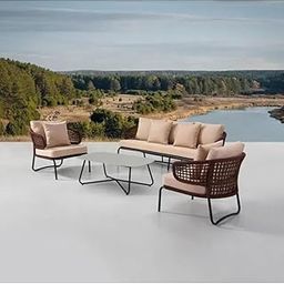 Mymigos Outdoor 5 Seater Patio Rope Conversation Sofa Set with Glass Top Coffee Table, for Garden, Backyard, Terrace (Dark Brown and Cream)-image-31