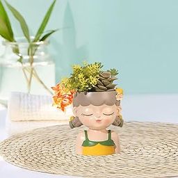 ATORSE Cartoon Girl Planter Desktop Flowerpot for Shop Garden Outdoor Indoor Gray Yellow-image-22