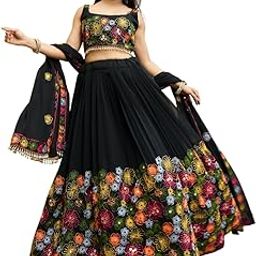 Black Color Embroidery work Georgette Lehenga Choli With Dupatta-image-68