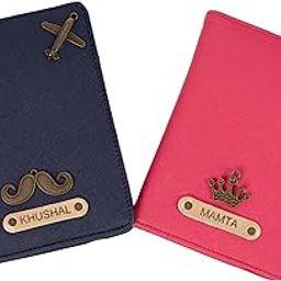 Personalized Lined Textured Leather Passport Cover with Customised Name & Charm | Travel Documents Holder for Men & Women (Pack of 02)-image-19