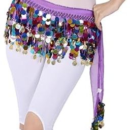 FRAIVIKO Women's Belly Dance Chiffon Hip Scarf | Wrap Belly Belt Tribal Multi Coin Sash-image-7