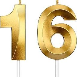 AR Giftzadda 16 Number 3D Golden Candle Cake Topper for Birthday/Anniversary Party Celebrations Pack of 1 (16 No. Gold)-image-19