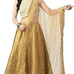 Women's Golden Embroidered Net Dupatta(Golden_ARS01067)-image-20