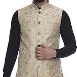 Beige Jacquard Printed Silk Nehru Jacket (beige)-18