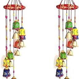 White box Big Bells latkan On Bangle Round Ring Showpiece Set of 2 Decorative Door Wall Window Wind Chimes for Home Balcony Garden Hanging Bells Toran (4 X 4 X 18 inch)-image-99