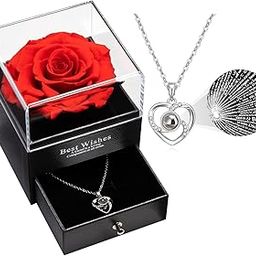 Panchhi Store Valentine Gift for Girlfriend, Gift Items for Wife Preserved Real Red Rose With Necklace, Gifting iIems for Women on Valentine, Marriage, Anniversary-image-90