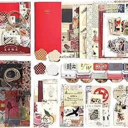 The AutoStory Vintage Scrapbook Kit: Aesthetic DIY Journaling Supplies Set for Teens & Adults (Sophorae in Summer Dream, Red), Paper-image-7