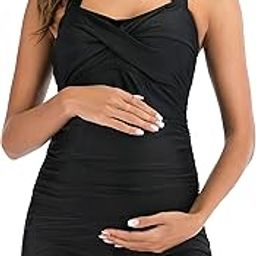 Maternity One Piece Swimwear Retro Halter Swimsuits with Boyleg Pregnancy Bathing Suits Boyshort-image-51