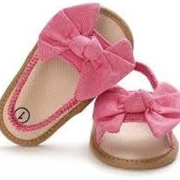 Baby Girls Bow Sandals, Cotton Canvas Summer Shoes, Soft Sole-image-7