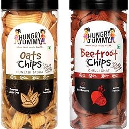 HUNGRY TUMMY Oats Chips and Beetroot Chips Combo Pack, Punjabi Tadka and Chilli Chat Flavour, 150g Each, 2 Packs-image-88