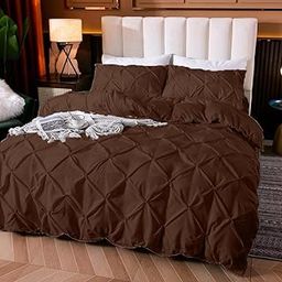 Cloud Fino Cotton 600 Thread Count, Luxurious Pleated Design Duvet Cover |1 Duvet Cover 88x88 with 2 Pillow Shams 17" x 27"|Queen Bed Bed Sizes (Chocolate,Queen)-image-89
