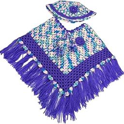 Handknitted Multicolored Woolen Poncho with Cap for Kids Between 6 Months and 1 Year || Beautiful Design and Excellent Finish and Amazing Crotchet Work-0