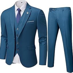 Men's 3 Piece Suit Blazer Slim Fit One Button Notch Lapel Dress Business Wedding Party Jacket Vest Pants & Tie Set Light Blue-image-72
