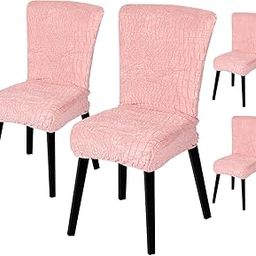 House of Quirk Stretchy Universal Jacquard Sapphire Chair Cover Removable & Washable Short Dining Chair Cover Protector Seat Slipcover (Pink, Pack of 4)-image-6